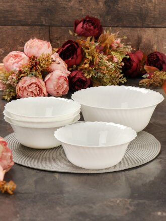 Салатник стеклокерамика, круглый, 5 шт, 6 см, 4х18, 23 см, 0.7, 2 л, Белый, Daniks, LHW-70*4, LHW-90*1, белый