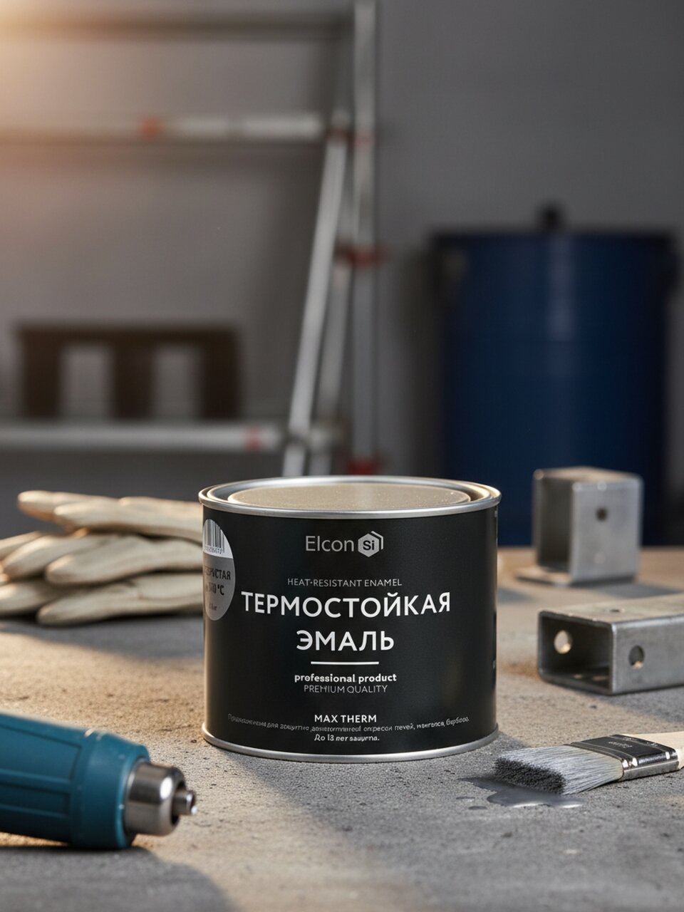 Эмаль Elcon, термостойкая, быстросохнущая, кремнийорганическая, матовая, серебристая, 0.4 кг, 700°С