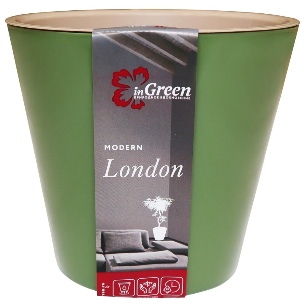 Горшок для цветов пластик, 1.6 л, 16х16 см, оливковый, InGreen, London, ING6204ОЛ оливковый венок