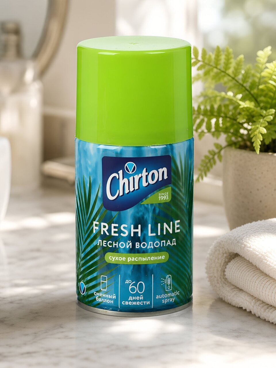 Освежитель воздуха Chirton, 250 мл, Fresh Line Лесной водопад, сменный баллон, сухое распыление