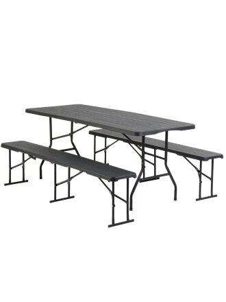 Мебель садовая черная, стол, 180х70х74 см, 2 скамейки, 182х28х44 см, под дерево, C010218