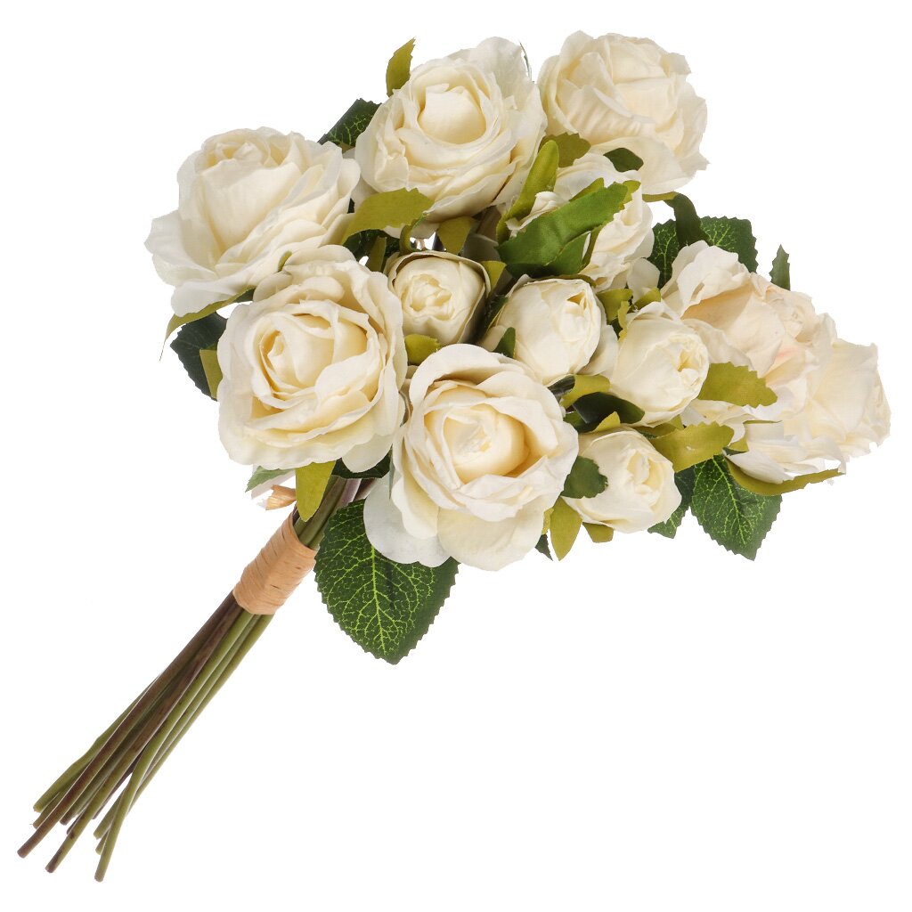 Цветок искусственный декоративный Роза букет, 36 см, белый, Y6-10410