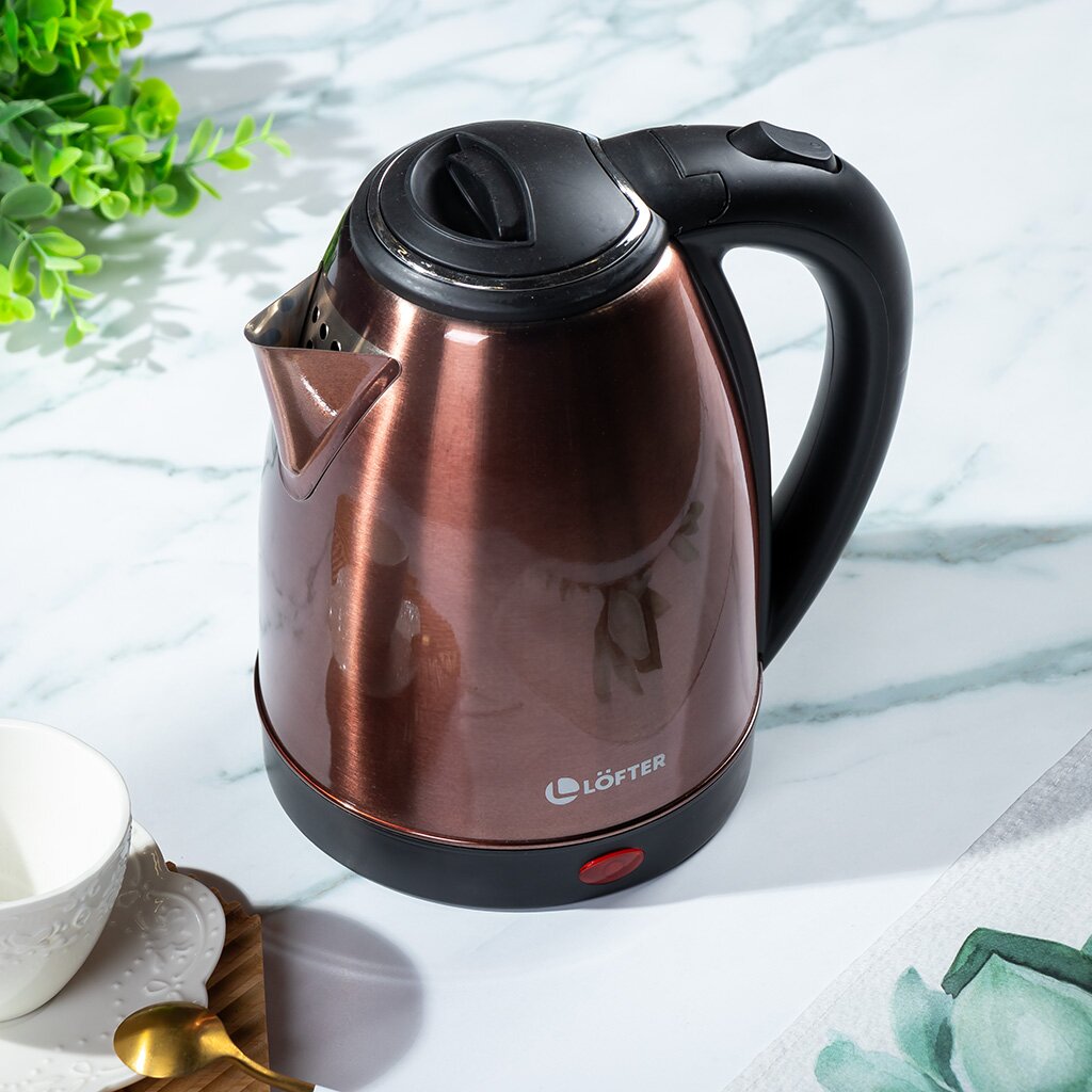 Чайник электрический Lofter, ZJ-A101-brn, коричневый, 1.8 л, 1500 Вт, скрытый нагревательный элемент, алюминий tefal чайник электрический glass kettle ki770d30 1