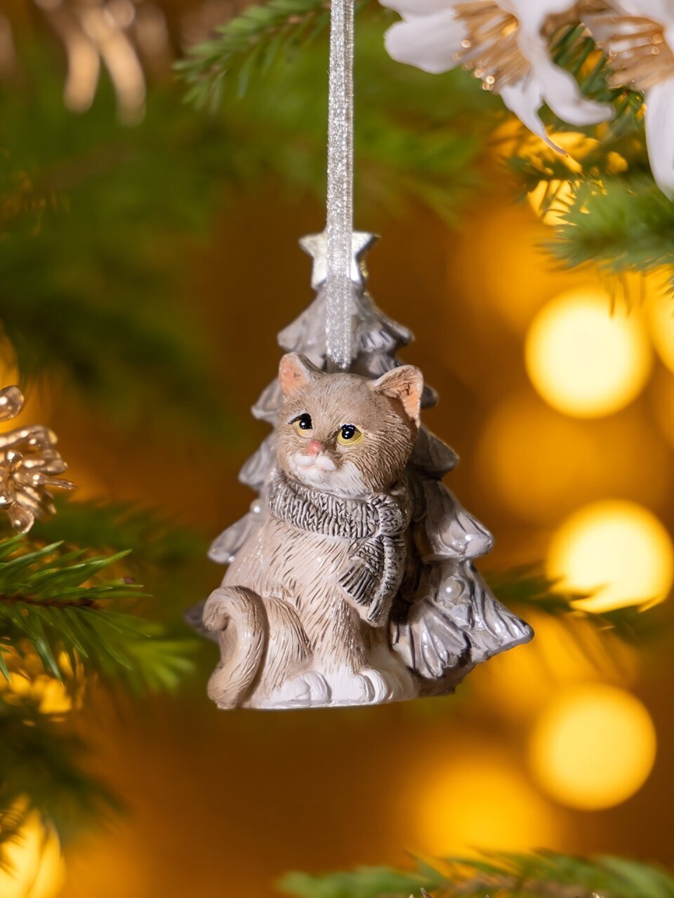 Фигурка декоративная полистоун, Котик, 6х4х8 см, елочное украшение, Lefard, 162-1300