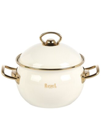 Кастрюля эмалированная сталь, 2.2 л, крышка сталь, ручки золотые, RasheL, R1616, кремовая, индукция