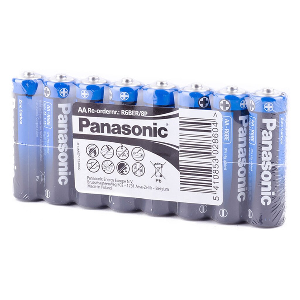 Батарейка Panasonic, АА (R6, 15D), General Purpose, солевая, 1.5 В, спайка, 8 шт