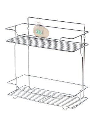 Полка для ванной металл, настенная, 2 яруса, прямая, 35х15х36 см, хром, белая, Y515