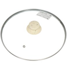 Крышка для посуды стекло, 26 см, Daniks, Белый мрамор, металлический обод, кнопка бакелит, HA245W