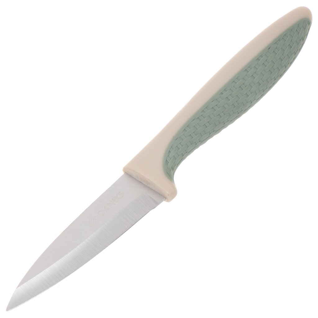 Нож кухонный Daniks, Verde, для овощей, нержавеющая сталь, 9 см, рукоятка пластик, JA20206748-BL-5 нож для чистки овощей 9 см с чехлом сталь пластик бежевый в крапинку soft speckled