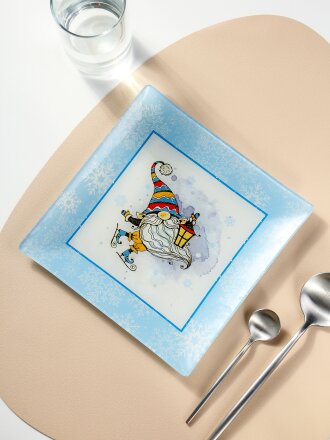 Тарелка стекло, 20 см, квадрат, Гномик, Daniks