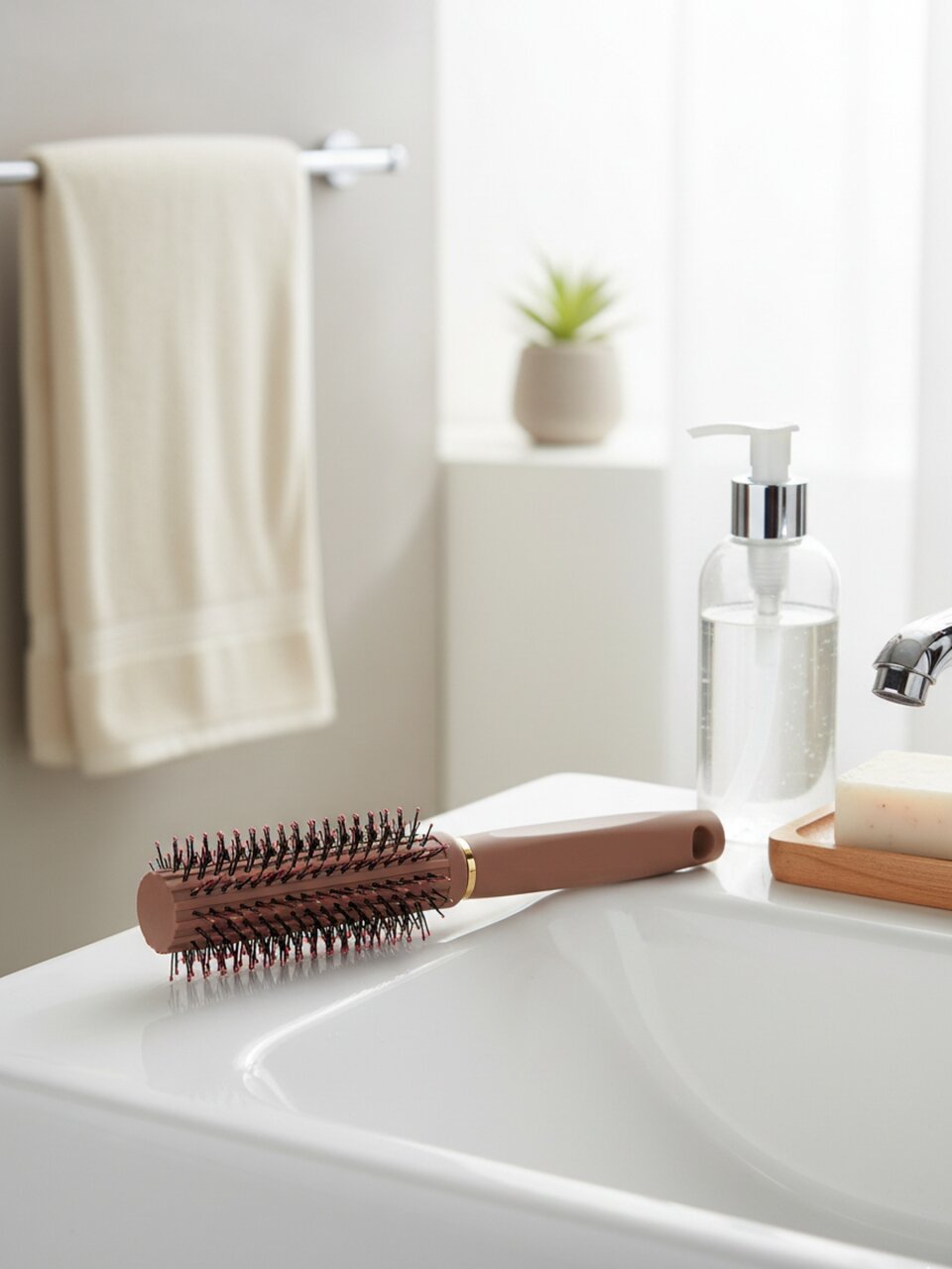 Расческа брашинг, 22х4 см, пластик, пластиковая ручка, бежево-черная, A100076