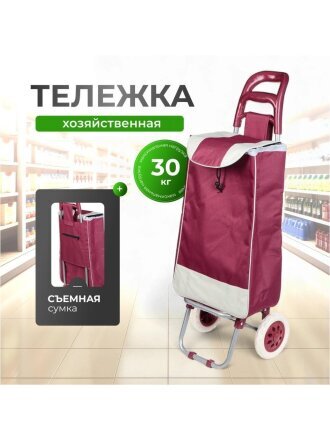 Тележка хозяйственная 33х28х96 см, полиэстер, пластик, металл, 30 кг, с сумкой, складная, Y6-1841