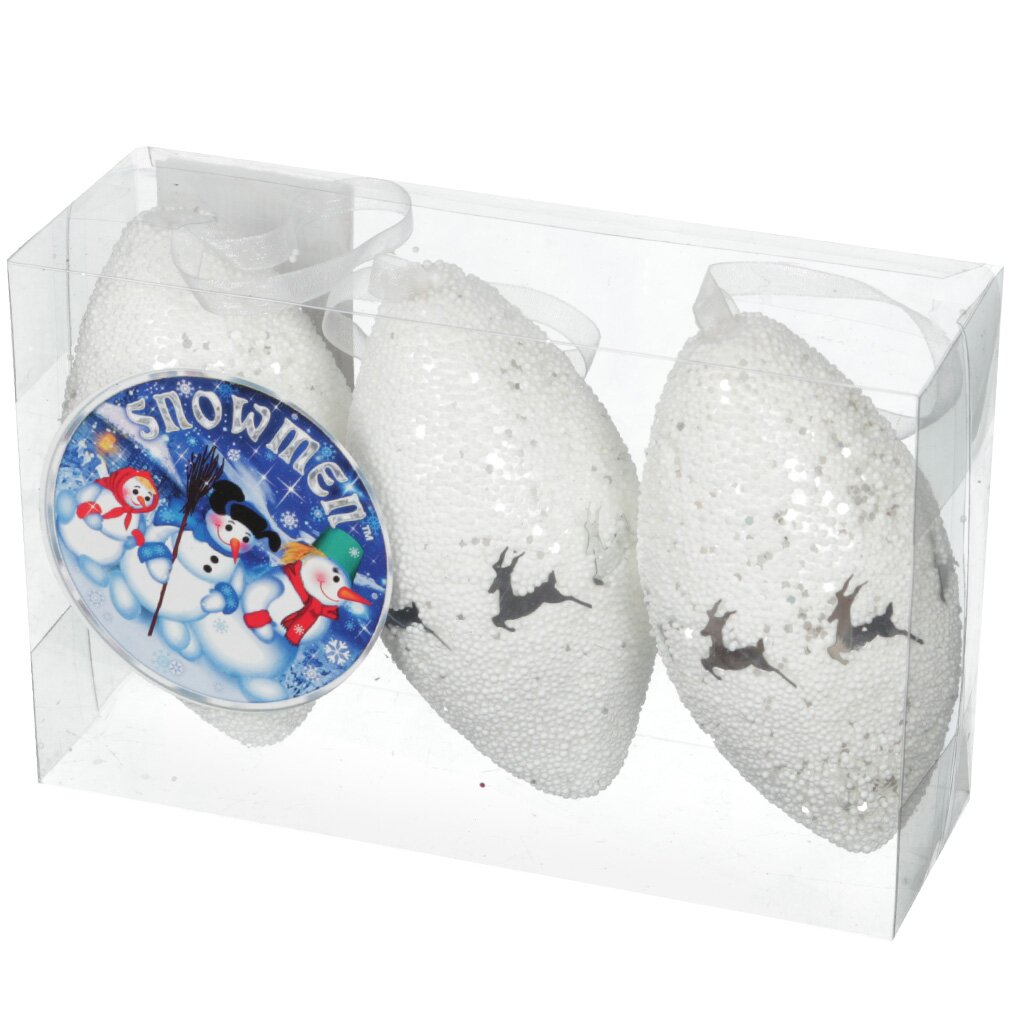 Набор елочных украшений Snowmen, Луковица с оленями, 3 шт, белый, 12 см, в ПВХ упаковке, Е94719