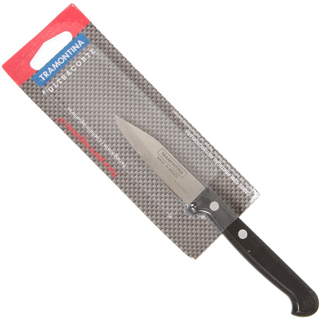 Нож кухонный Tramontina, Ultracorte, для овощей, нержавеющая сталь, 7.5 см, рукоятка пластик, 23850/103-TR нож для резки овощей mallony