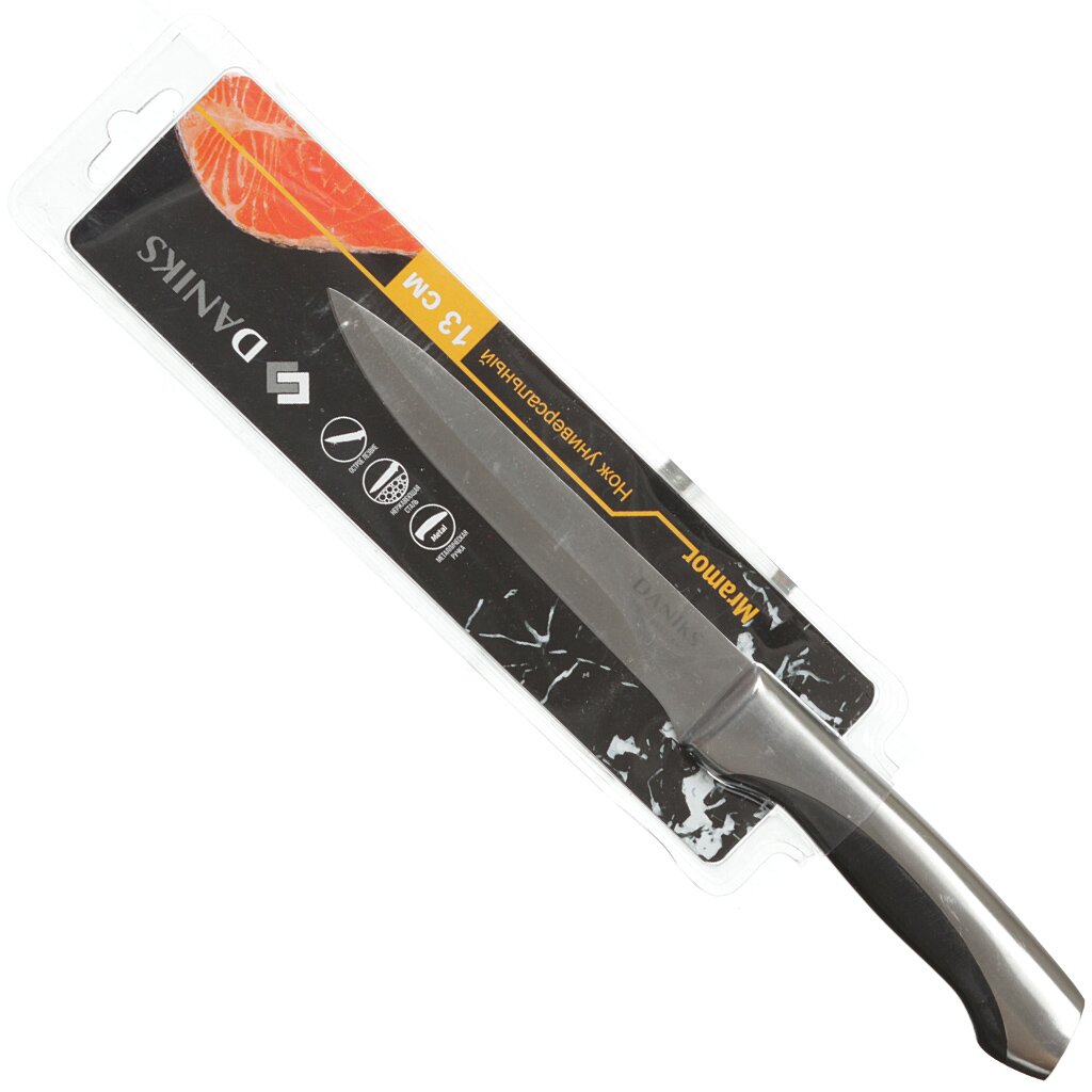 Нож кухонный Daniks, Мрамор, универсальный, нержавеющая сталь, 12.5 см, рукоятка сталь, YW-A156-UT папка архивная мрамор а4 50мм hatber