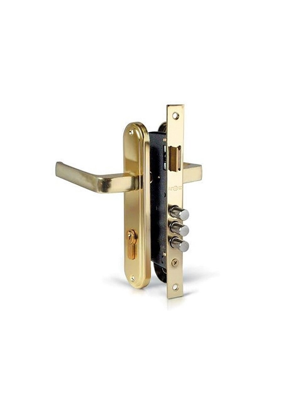 Замок врезной Apecs, 1526/60-G, 3302, ручка в комплекте, цилиндровый, золотой