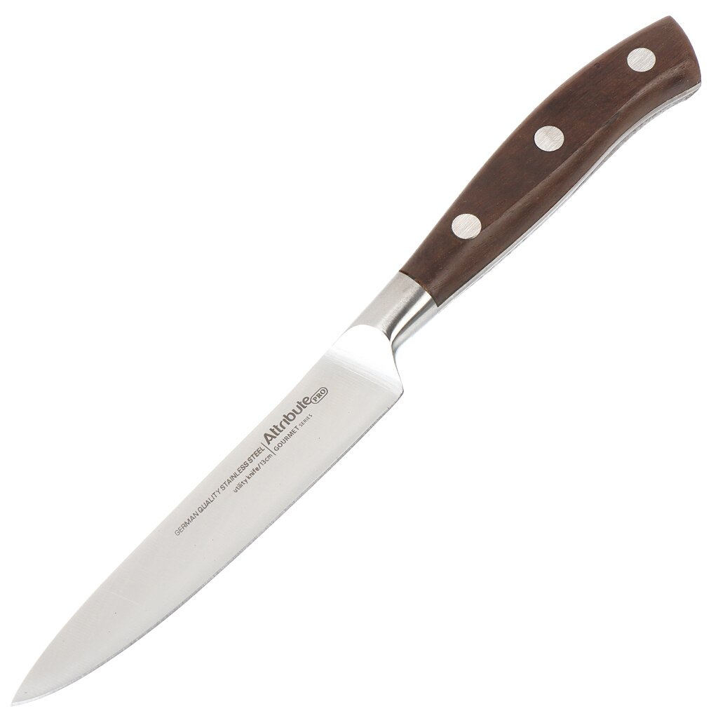 Нож кухонный Attribute, Gourmet, универсальный, нержавеющая сталь, 13 см, рукоятка дерево, APK002 нож универсальный attribute knife stone aks114 13см