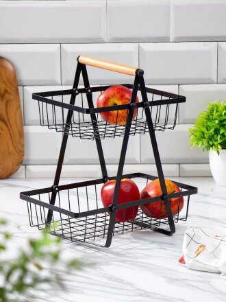 Ваза для фруктов, 2 яруса, металл, 30 см, 20см, 29 см, Бамбук, Y4-8381, черная