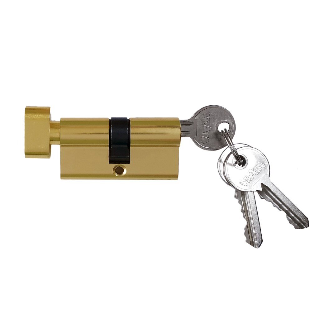 Личинка замка двери Vrata, ЦМВ 70(35/35), 208225, 70 мм, с заверткой, золото, алюминий, 3 ключа