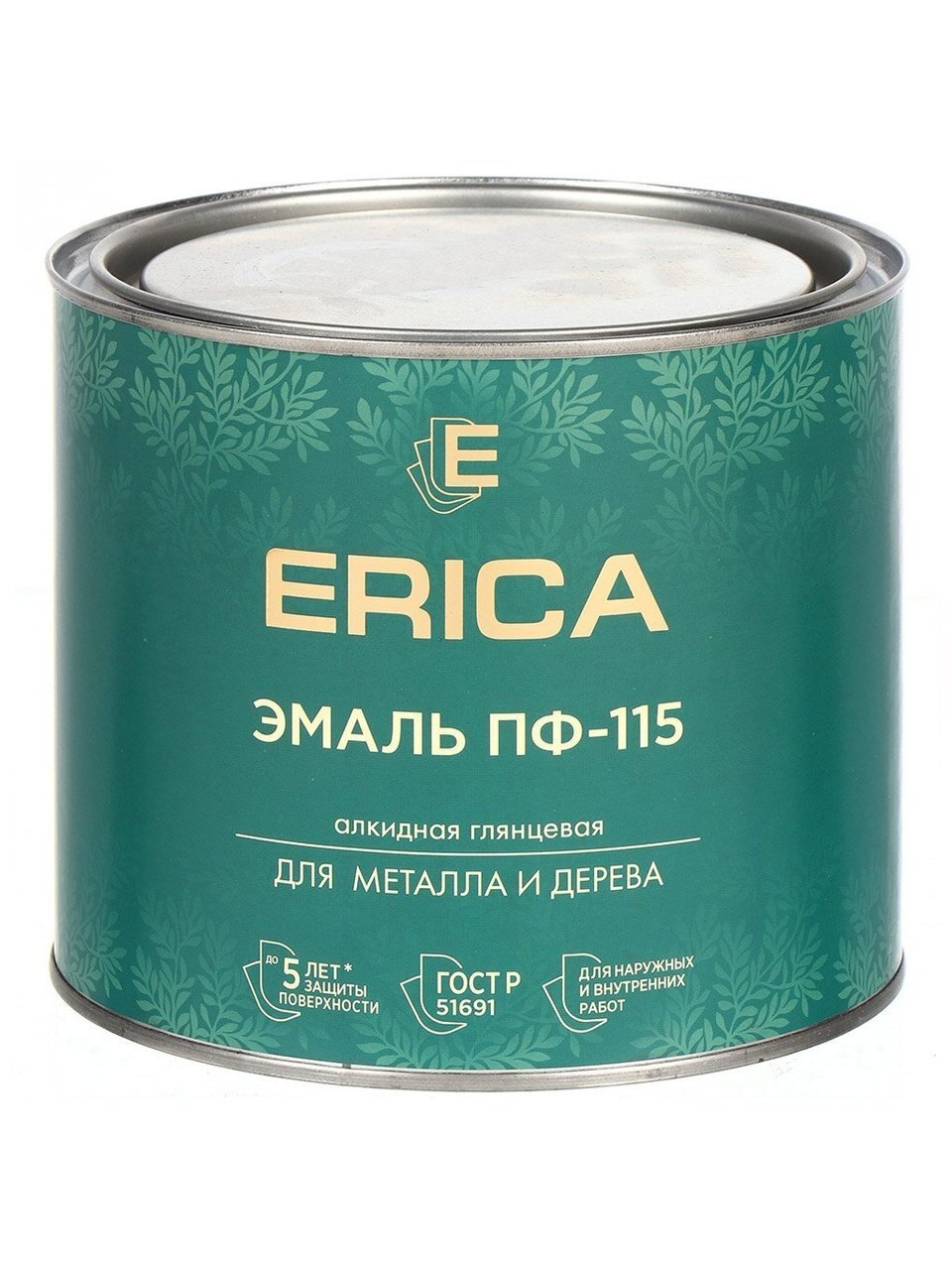 Эмаль Erica, ПФ-115, для внутренних и наружных работ, алкидная, глянцевая, ярко-зеленая, 1.8 кг