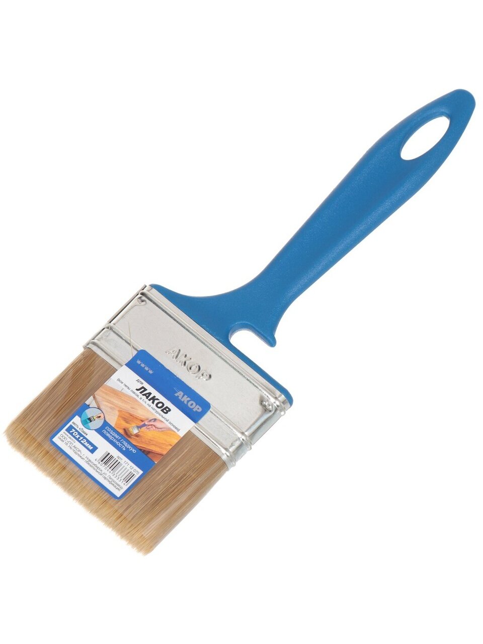Кисть плоская, Акор, Лаки, 12х70 мм, искусственная щетина, рукоятка пластик, 171 12 070
