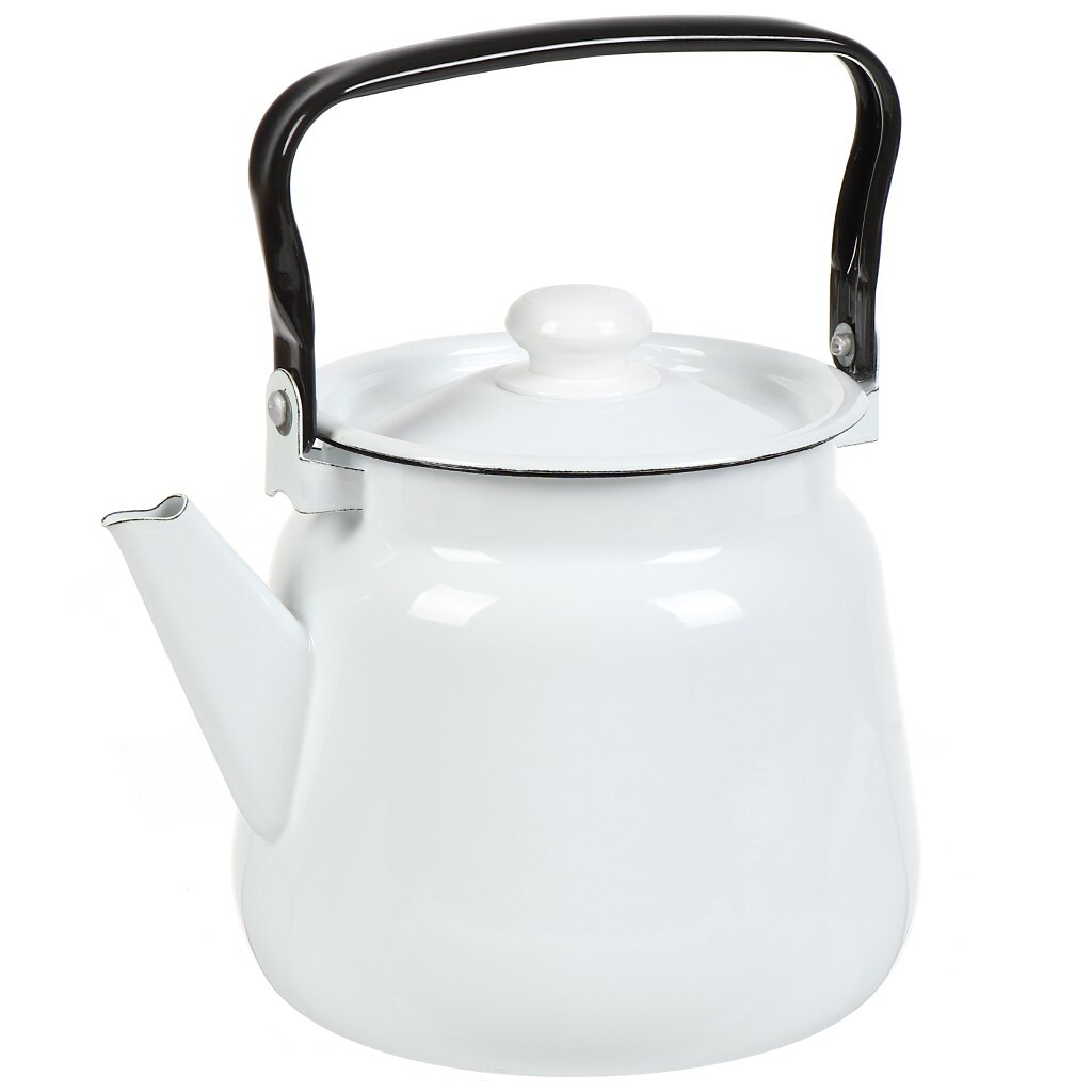 Чайник сталь, эмалированное покрытие, 3.5 л, сферический, белый/палевый, Сибирские товары, С42716.3П/3 эмалированный чайник сибирские товары