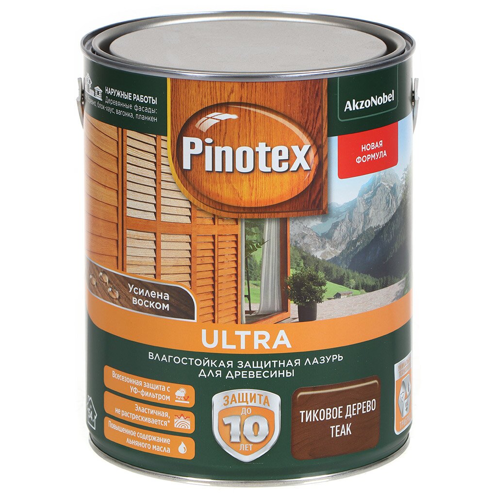 Пропитка Pinotex, Ultra, для дерева, защитно-влагостойкая, тик, 2.7 л