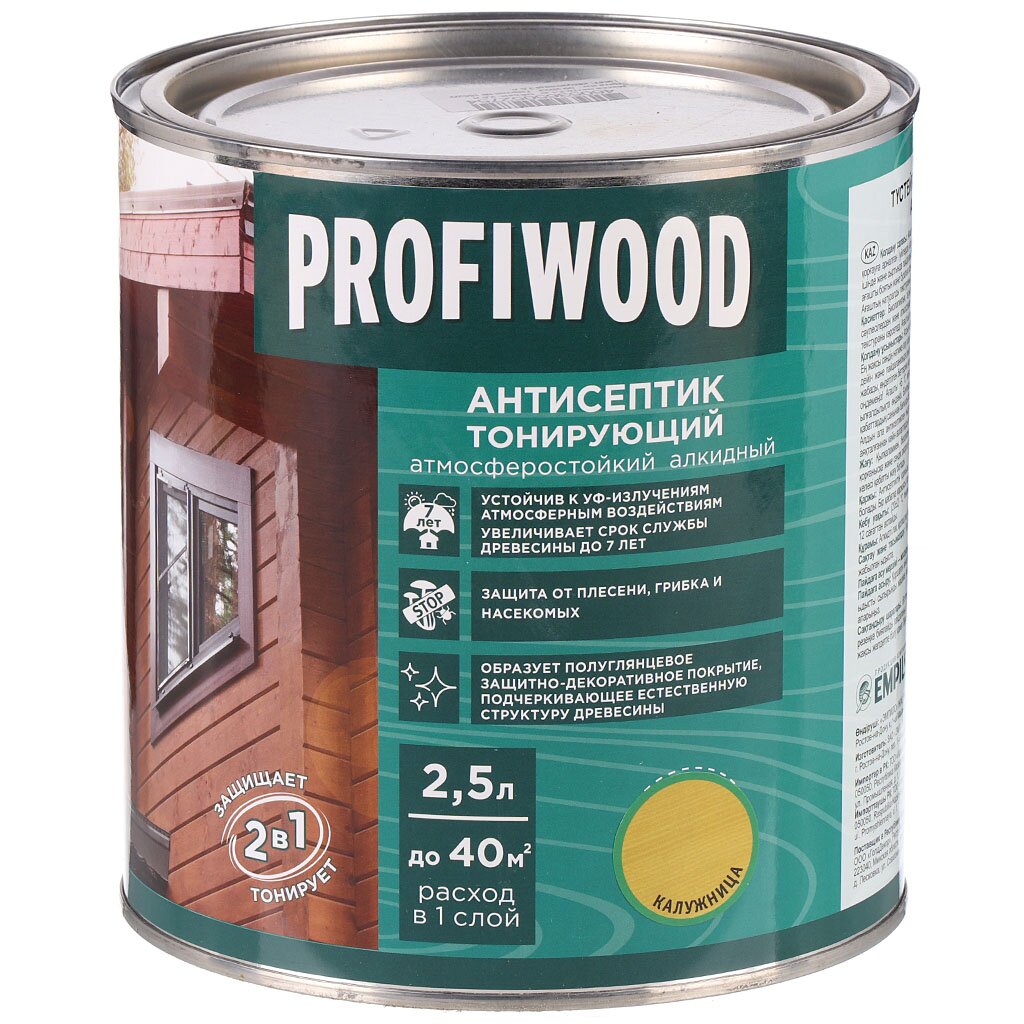 Антисептик Profiwood, для дерева, тонирующий, калужница, 2.1 кг алкидный антисептик для дерева с добавлением воска v33 wax protection калужница 119613