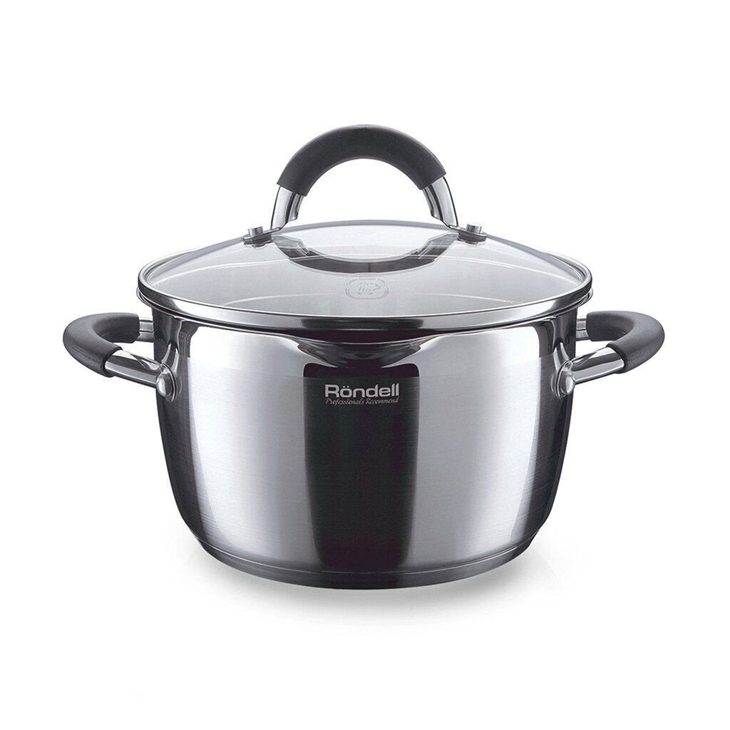 Кастрюля нержавеющая сталь, 2.3 л, крышка стекло, Rondell, Flamme, RDS-023, индукция