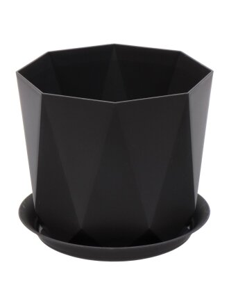 Горшок для цветов пластик, 2.6 л, 17.5х15 см, с поддоном, графит, Idea, Призма, М 3138