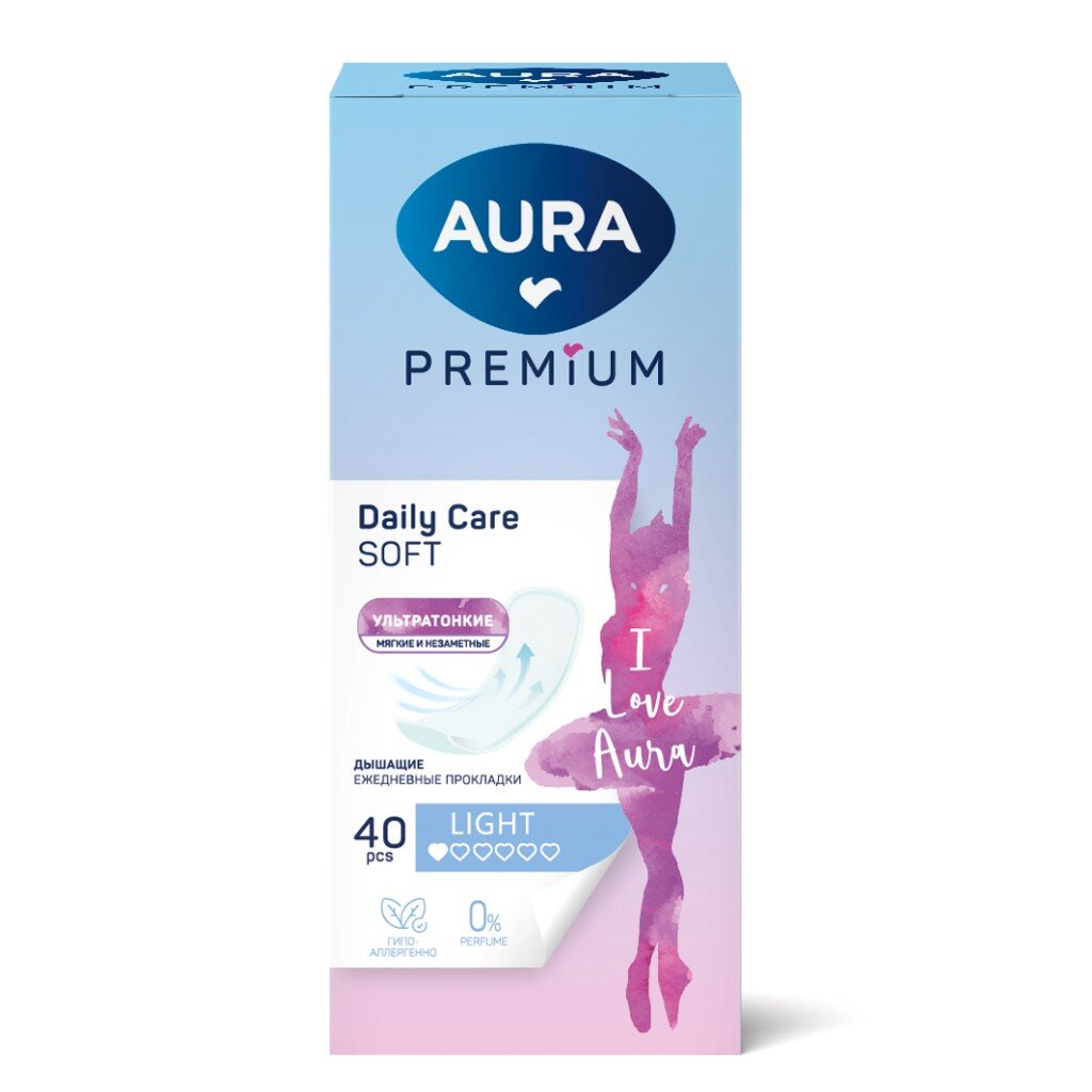 

Прокладки женские Aura, Premium Light, ежедневные, 40 шт, ежедневные ультратонкие, 13124