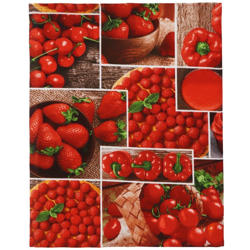 Полотенце кухонное вафельное, 45х60 см, 100% хлопок, хлопок, Сочное ассорти, красное, Россия, ТХбК30216-1/150