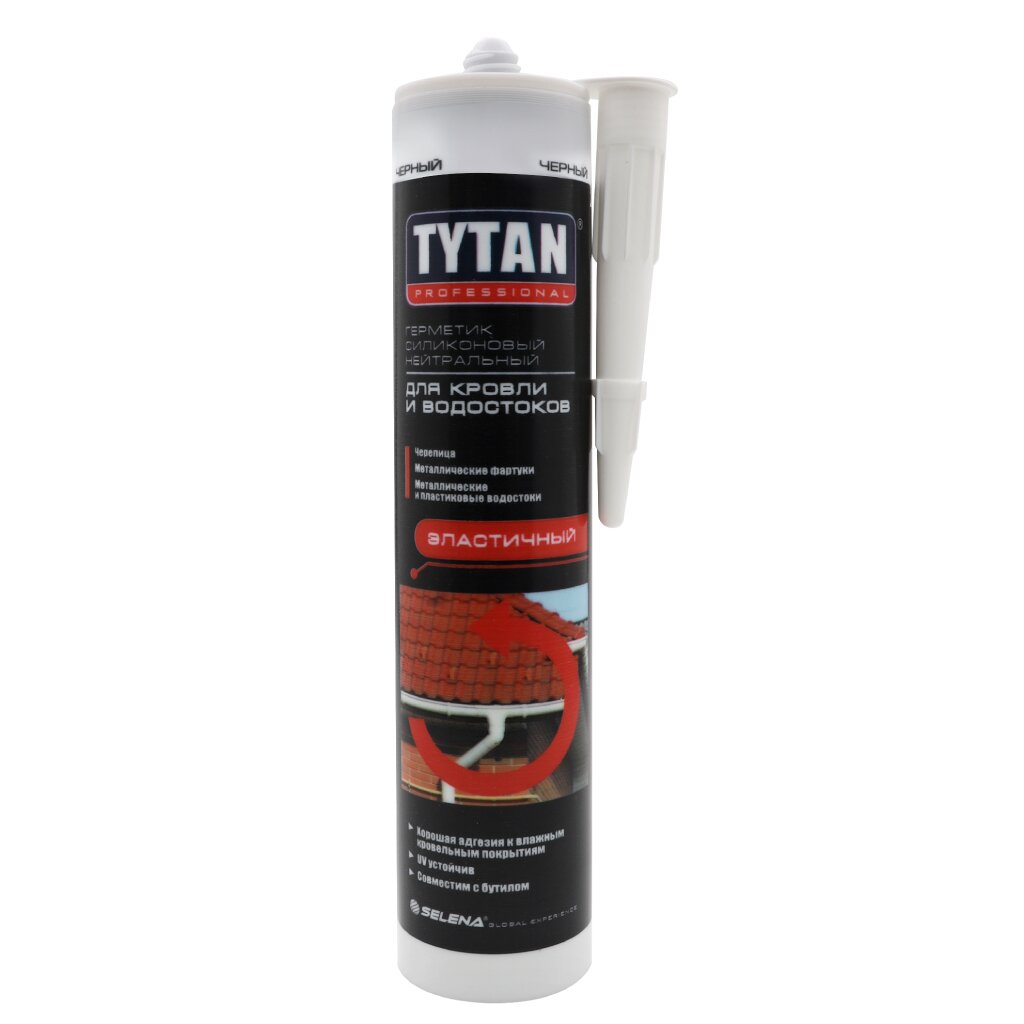 Герметик силиконовый, кровельный, Tytan, 16615, 310 мл, черный, нейтральный герметик каучуковый кровельный чёрный tytan professional 310 мл