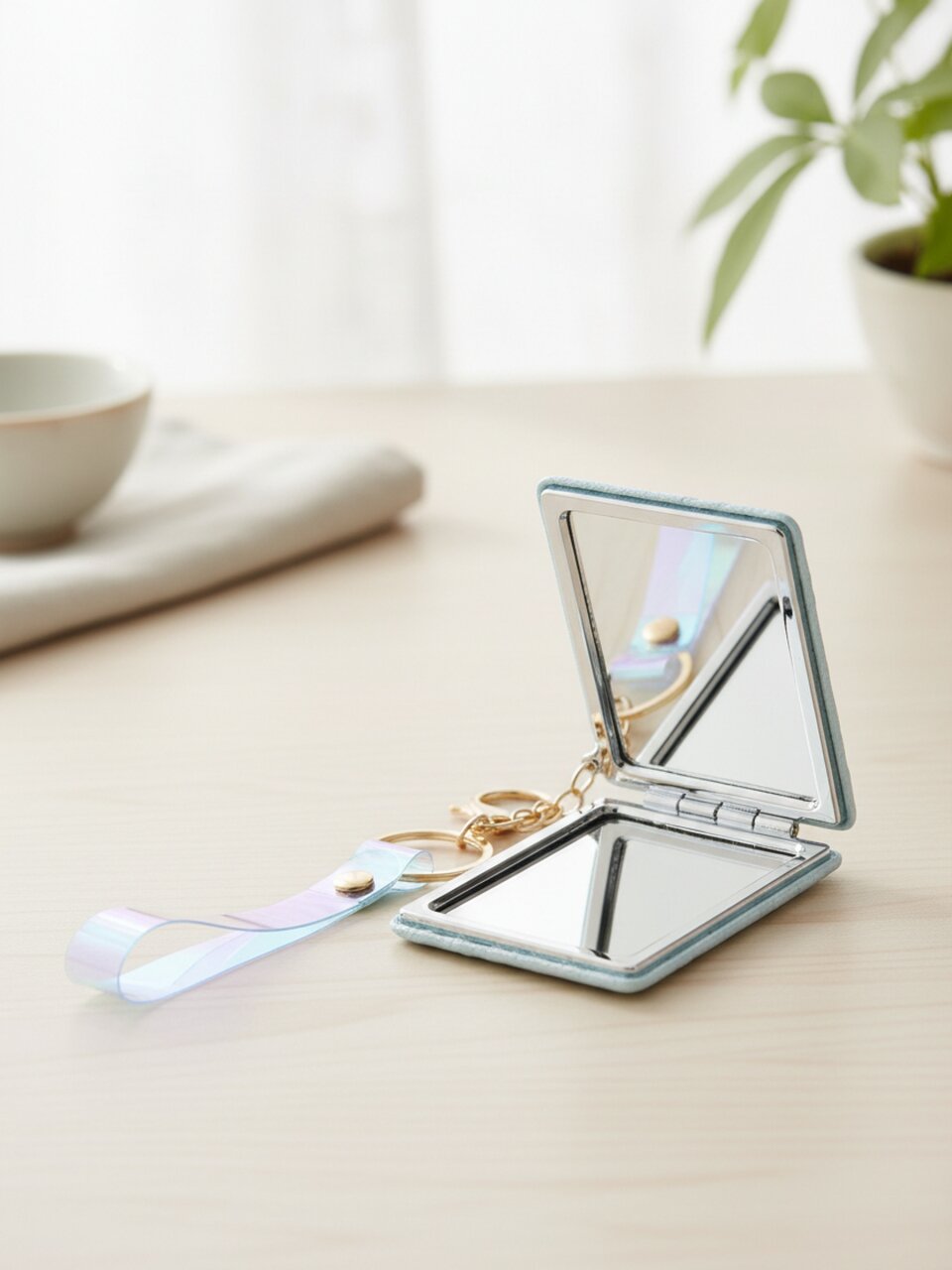 Зеркало карманное, 6.2х8.5 см, с брелоком, в ассортименте, Y4-11525