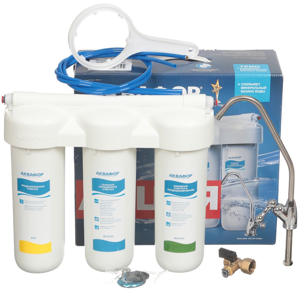 Фильтр для воды Аквафор, Трио Норма, для холодной воды, система под мойку, 3 ступ, 6000 л фильтр под мойку аквафор 0013