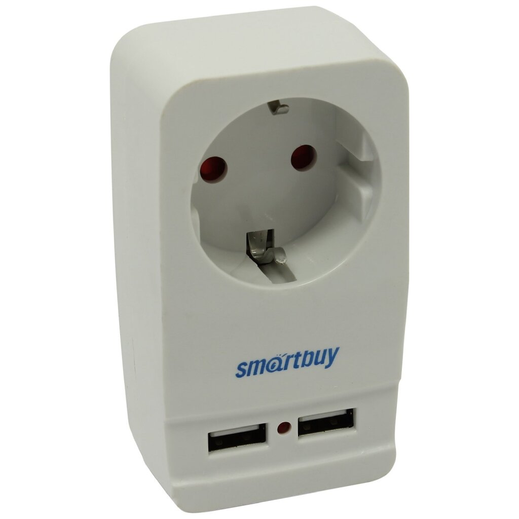 Адаптер 16 А, 2 USB, розетка с заземлением, Smartbuy, SBE-16-A05-USB