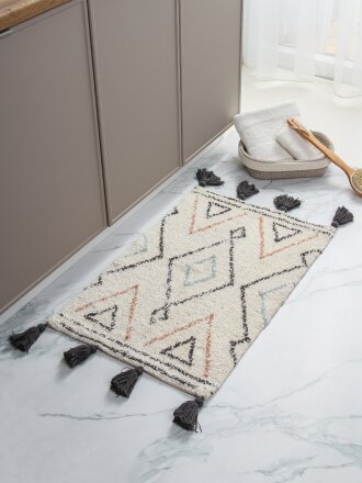Коврик для ванной, 0.5х0.8 м, 100% хлопок, серые ромбы с кисточками, Silvano, Лиона