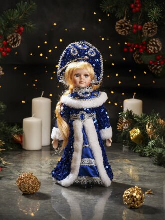 Фигурка декоративная Снегурочка, 40 см, сине-белая, Y4-8445