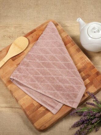 Полотенце кухонное махровое, 30х50 см, 450 г/м2, 100% хлопок, Barkas, Ромбы, розово-бежевое, Узбекистан