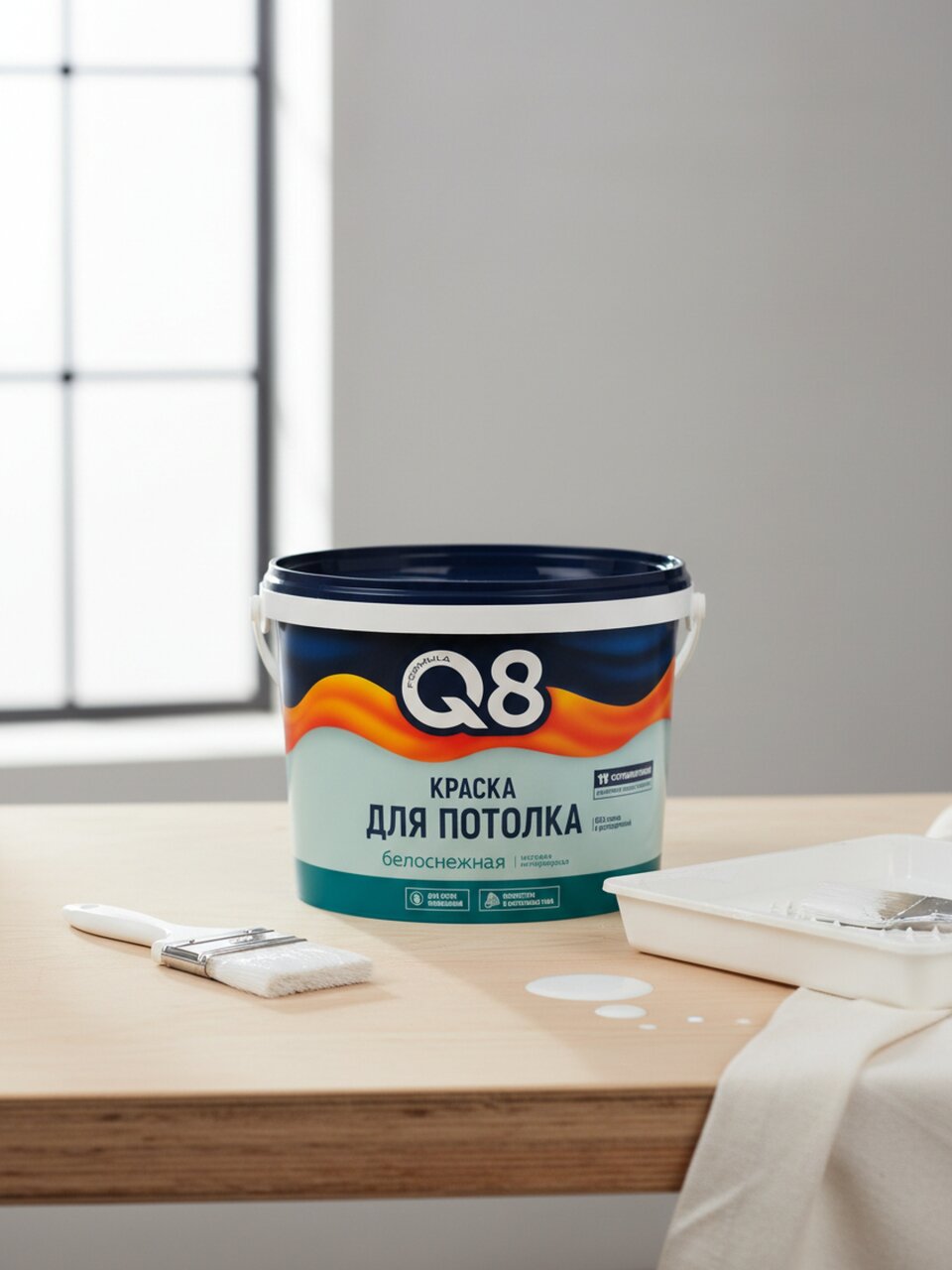 Краска водно-дисперсионная, Formula Q8, акриловая, для потолков, матовая, белая, 2.7 кг