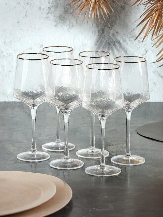 Бокал для вина, 570 мл, хрустальное стекло, 6 шт, Трио, с золотой отводкой, B060746