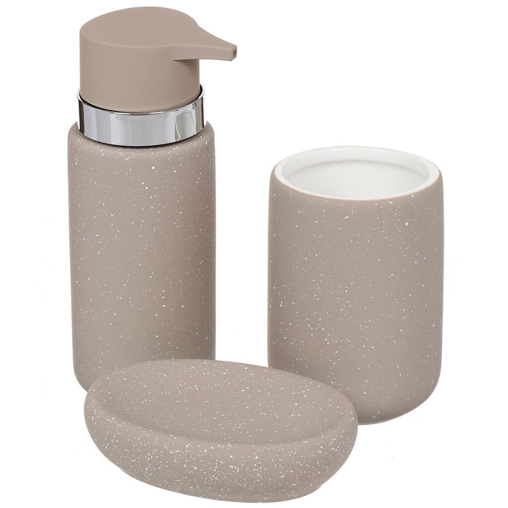 Набор для ванной 3 предмета, Клаудиа, молочный, керамика, мыльница, дозатор для мыла, стакан, PU091112