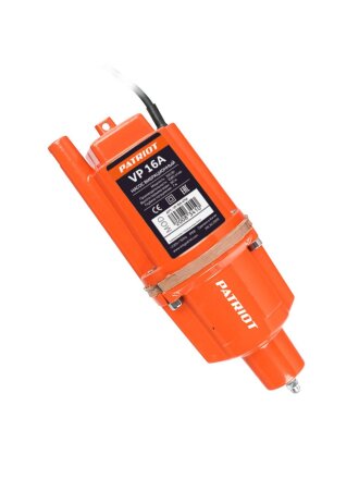 Насос вибрационный, Patriot, нижний забор, 16 м, 300 Вт, глубина погружения 7 м, максимальный напор 60 м, 1.08 м³/ч, VP 16А