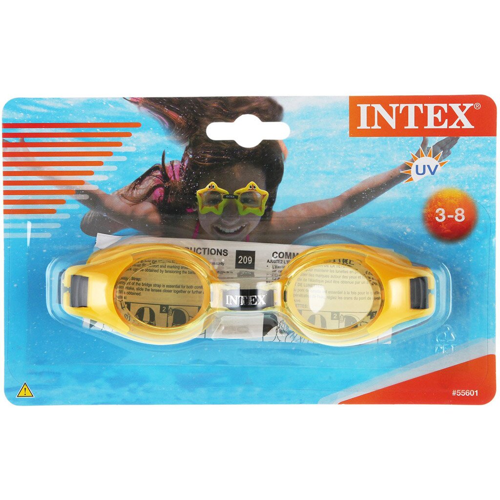 Очки для плавания от 3-8 лет, регулируемая пластиковая застежка, Intex, 55601