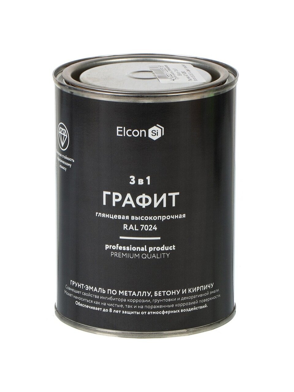 Грунт-эмаль Elcon, 3в1, алкидная, глянцевая, графит, RAL 7024, 0.8 кг