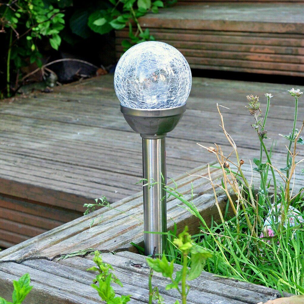 Светильник садовый Ultraflash, SGL-005, на солнечной батарее, грунтовый, шар, с эффектом битого стекла, прозрачный светильник садовый ultraflash sgl 005 на солнечной батарее грунтовый шар с эффектом битого стекла прозрачный