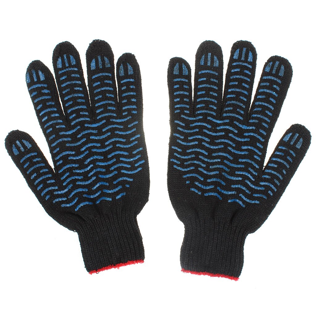 Перчатки х/б, ПВХ покрытие, волна, 7.5 класс вязки, 5 нитей, черная основа, Люкс трикотажные перчатки с пвх в 4 нити волна пара