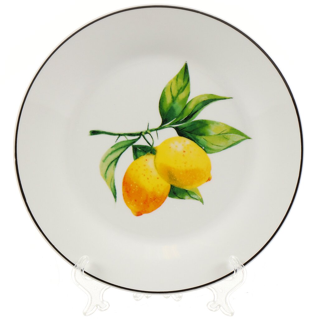 Тарелка обеденная, фарфор, 23 см, круглая, Лимоны, UG000171