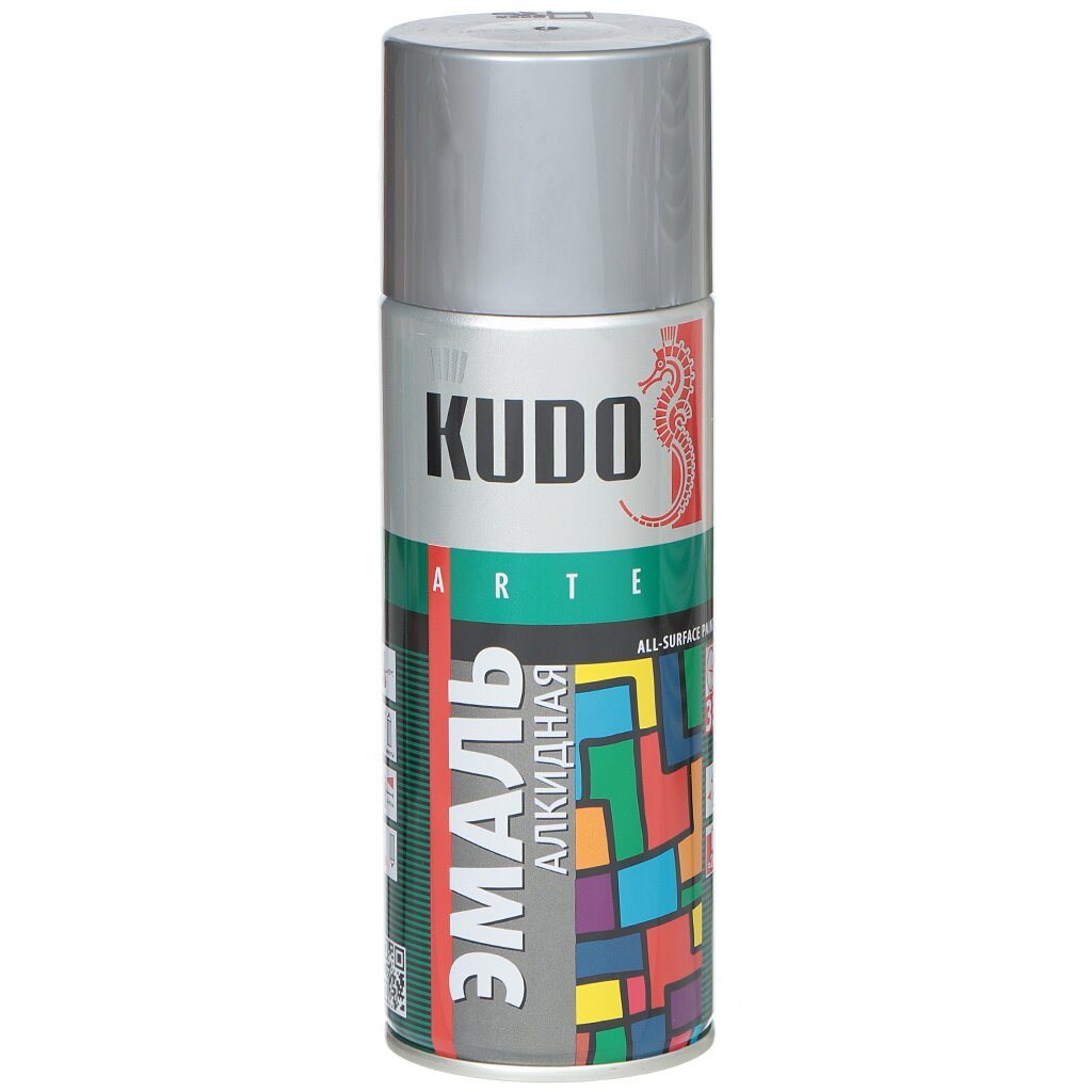 Эмаль аэрозольная, KUDO, универсальная, алкидная, глянцевая, серая, 520 мл, KU-1018 алкидная атмосферостойкая эмаль deton