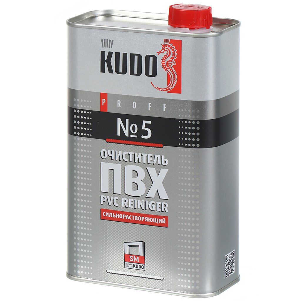 Очиститель для ПВХ, Proff №5, 1 л, KUDO, сильнорастворяющий очиститель для пвх pvc reiniger 10 0 65 л kudo